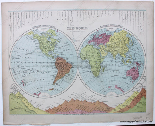 Antique-Printed-Color-Map-The-World,-Verso:-The-World-on-Mercator's-Projection-1877-Bartholomew-1800s-19th-century-Maps-of-Antiquity