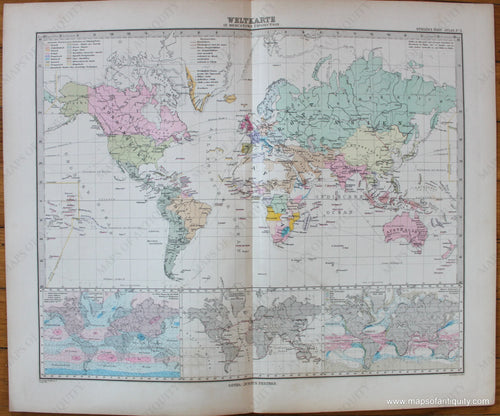 Antique-Printed-Color-Map-World---WeltKarte-in-Mercators-Projection-World--c.-1889-Stieler-Maps-Of-Antiquity-1800s-19th-century