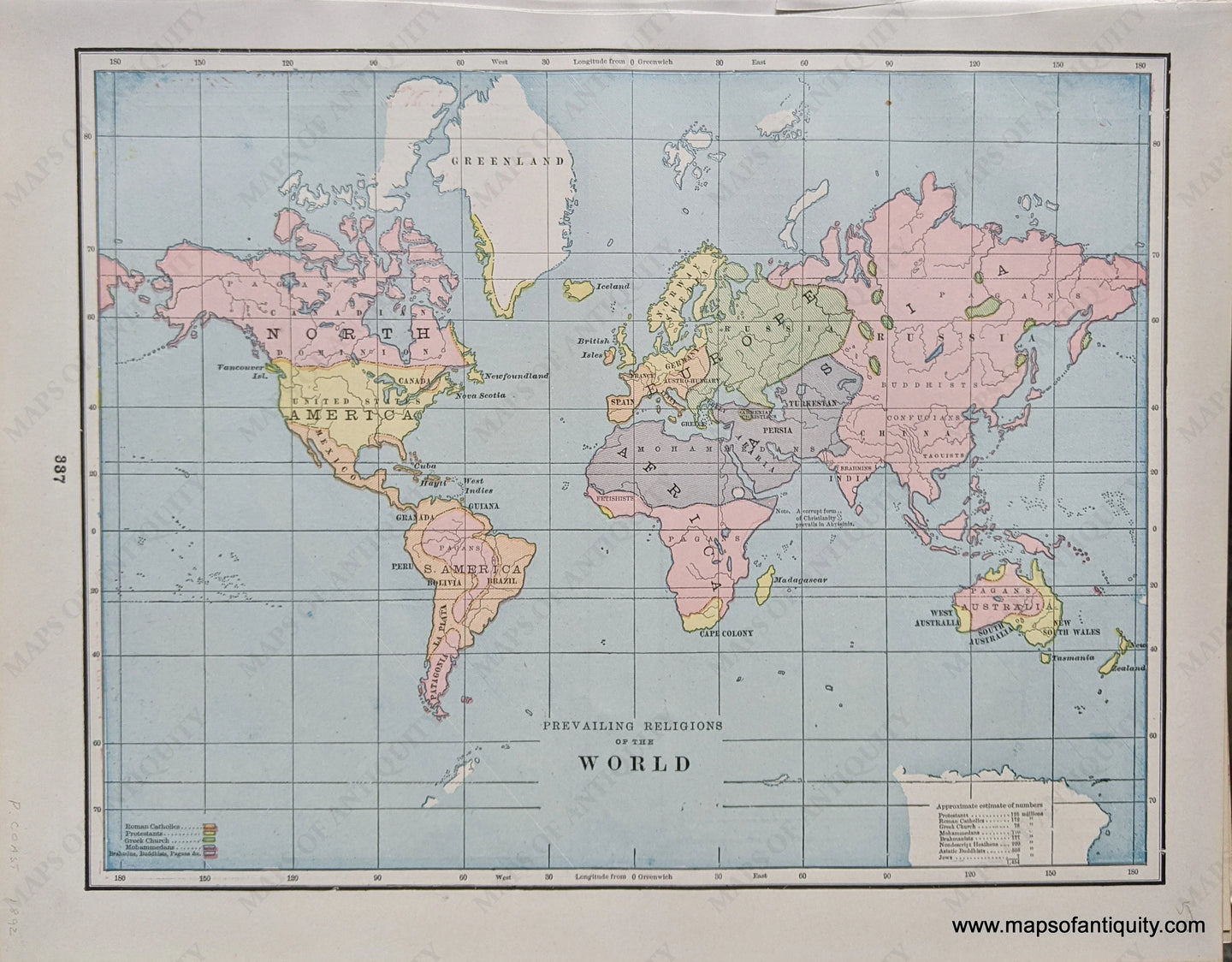 Genuine-Antique-Printed-Color-Comparative-Chart-Prevailing-Religions-of-the-World;-verso:-Map-of-the-City-of-Ancient-Rome-during-its-Greatness-Map-of-Palestine-in-the-Time-of-Christ-World--1892-Home-Library-&-Supply-Association-Maps-Of-Antiquity-1800s-19th-century