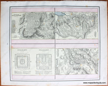 Load image into Gallery viewer, Genuine-Antique-Printed-Color-Comparative-Chart-Four-maps:-Tribes-of-Cad-and-Reuben-Land-of-Moriah-ro-Environs-of-Jerusalem-Plan-of-the-City-of-Jerusalem-Plans-of-Temples;-verso:-Bird&#39;s-Eye-View-of-the-Holy-Land-World--1892-Home-Library-&amp;-Supply-Association-Maps-Of-Antiquity-1800s-19th-century
