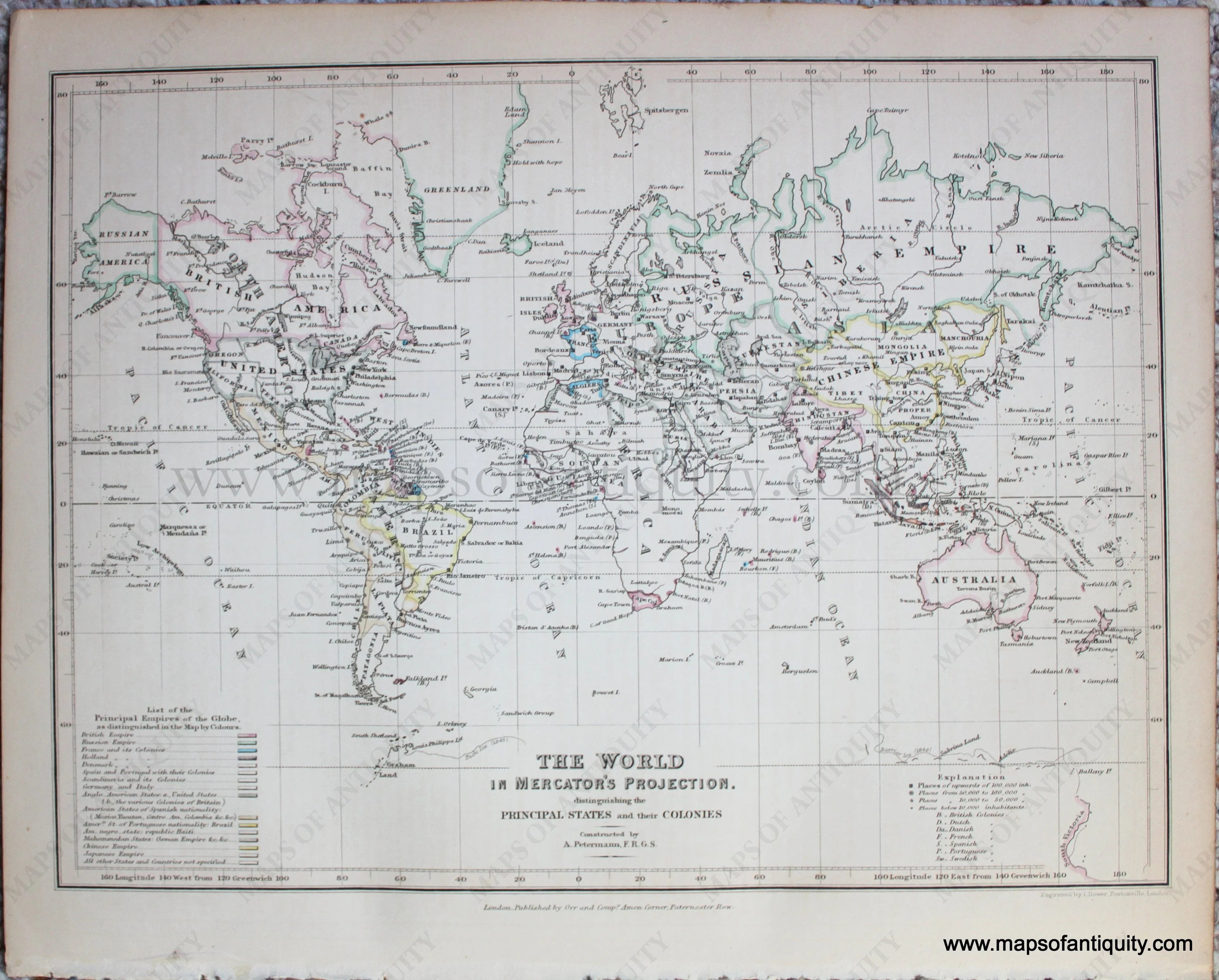 1850 - The World in Mercator's Projection. Distinguishing the Principa ...
