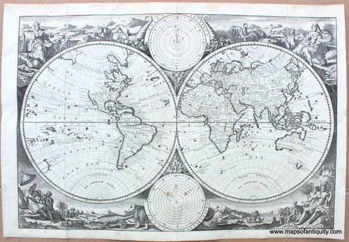 1744 - Untitled Map of the World in Hemispheres - Antique Map