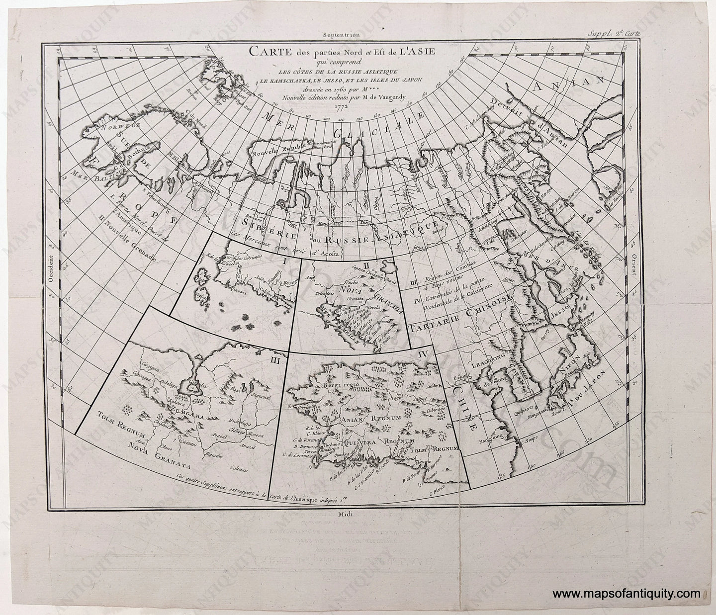 Genuine Antique Uncolored Map-Carte des parties Nord et Est de l'Asie qui comprend les cotes de la Russie Asiatique le Kamschatka, le Jesso, et les Isles du Japon-1772-Vaugondy / Diderot-Maps-Of-Antiquity