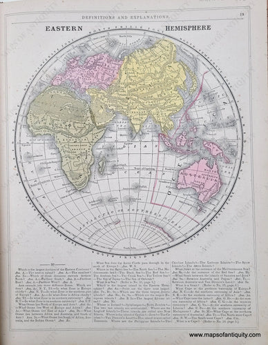 Genuine-Antique-Hand-Colored-Map-Eastern-Hemisphere-1850-Mitchell-Thomas-Cowperthwait-Co--Maps-Of-Antiquity