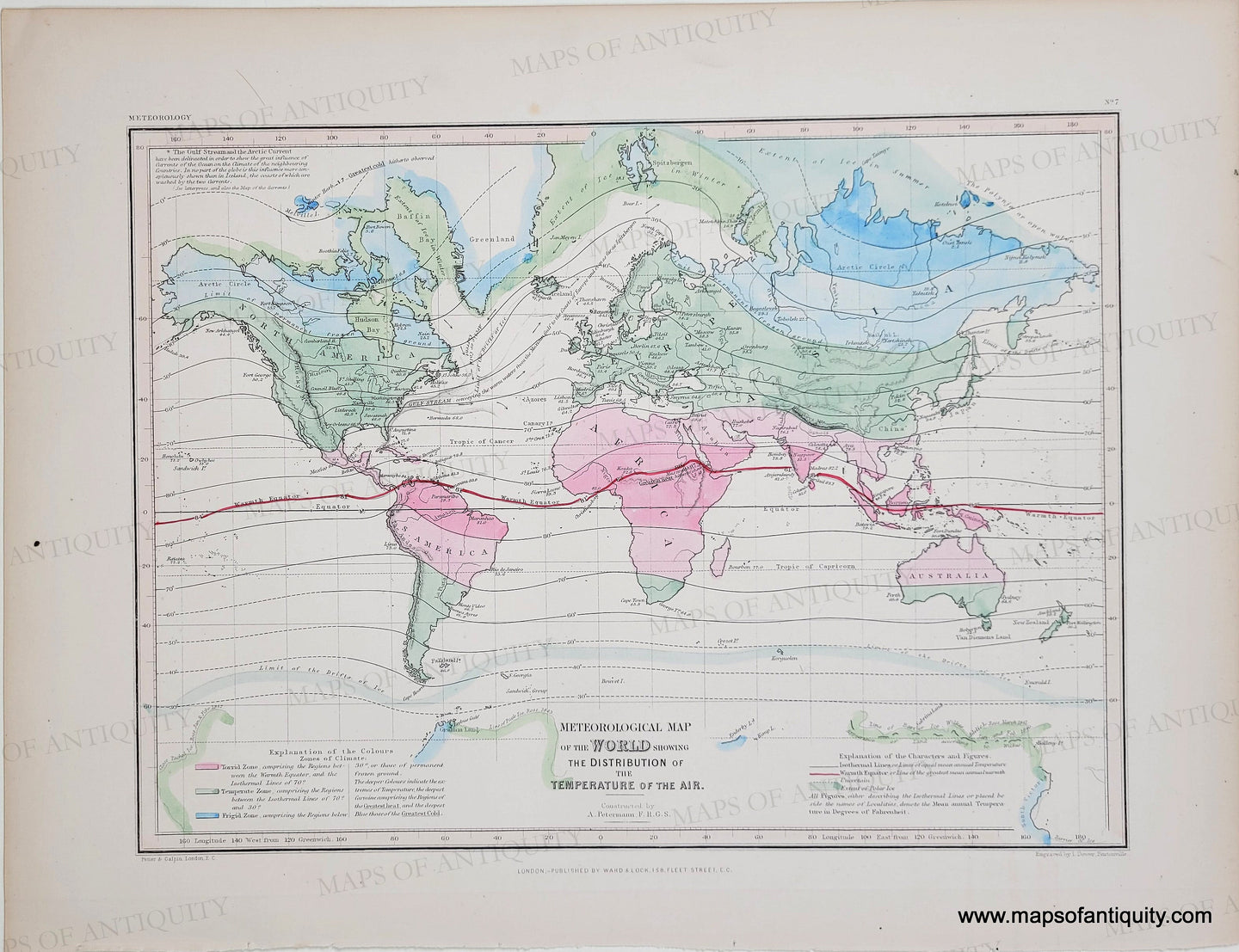 c.1850 - Meteorological Map of the World Showing the Distribution of t ...