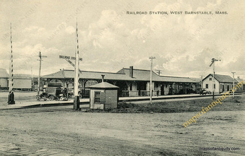 Black-and-White-Printed-Antique-Postcard-Railroad-Station-&-Post-Office-West-Barnstable-Mass---Postcard-Antique-Postcards--1915-Parker-Maps-Of-Antiquity