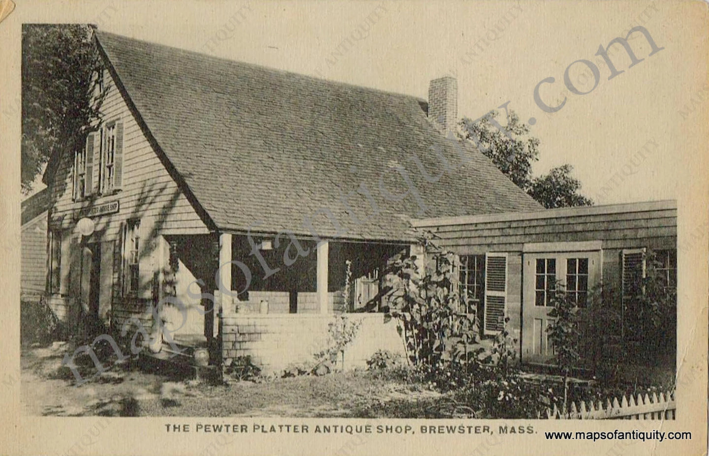 Black-and-White-Printed-Antique-Postcard-The-Pewter-Platter-Antique-Shop-Brewster-Mass---Postcard-Antique-Postcards--c.-1925-E.D.-West-Maps-Of-Antiquity