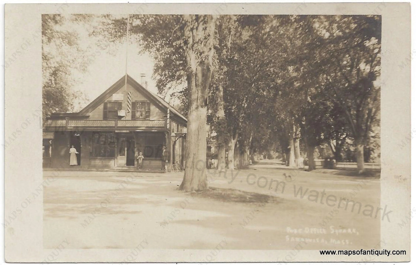 Genuine-Antique-Postcard-Post-Office-Square-Sandwich-Mass-Antique-Postcards-Other-Cape-Cod-1907-1914-Real-Photo-Maps-Of-Antiquity-1800s-19th-century