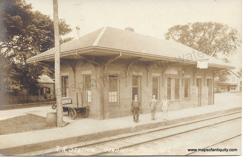 Genuine-Antique-Postcard-Railroad-Station-Sandwich-Mass-Antique-Postcards-Other-Cape-Cod-1907-1914-Real-Photo-Maps-Of-Antiquity-1800s-19th-century