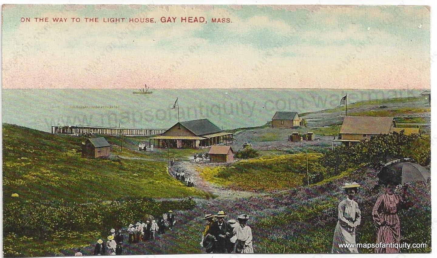 Genuine-Antique-Postcard-On-the-way-to-the-Light-House-Gay-Head-Mass-Antique-Postcards-Other-Cape-Cod-1907-1914-Thomson-Thomson-Maps-Of-Antiquity-1800s-19th-century