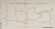 Antique Map of the Niagara River and the Straits between Lake Erie and Ontario, black and white with a compass pointing north to the left. Antique-Uncolored-Map-Map-of-Niagara-River-or-the-Straits-between-the-Lakes-Erie-and-Ontario-United-States-New-York-1850-Pease-Dember-Maps-Of-Antiquity