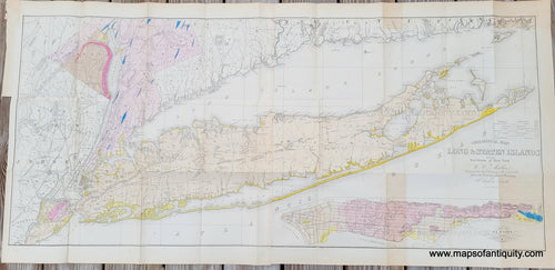 Genuine-Antique-Geological-Map-Geological-Map-of-Long-&-Staten-Islands-with-the-Environs-of-New-York-1842-W.W.-Mather-Maps-Of-Antiquity