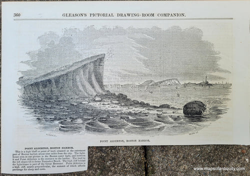 Genuine-Antique-Illustration-Print-Point-Alderton,-Boston-Harbor-1854-Gleason's-Pictorial-Drawing-Room-Companion-PRN078-Maps-Of-Antiquity