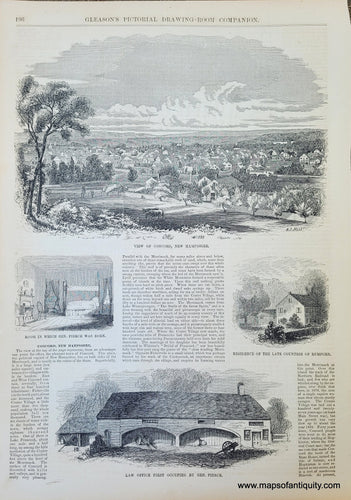 Genuine-Antique-Illustration-Print-View-of-Concord,-New-Hampshire-1854-Gleason's-Pictorial-Drawing-Room-Companion-PRN069-Maps-Of-Antiquity
