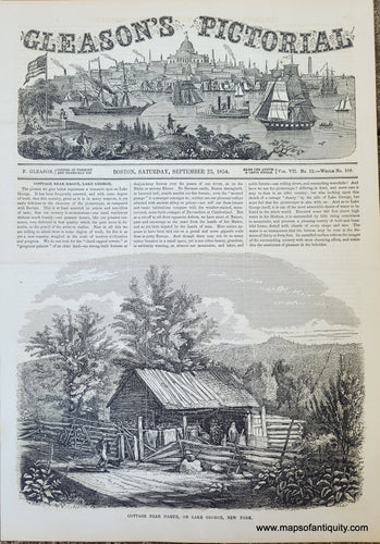 Genuine-Antique-Illustration-Print-Cottage-near-Hague,-on-Lake-George,-New-York-1854-Gleason's-Pictorial-Drawing-Room-Companion-PRN065-Maps-Of-Antiquity