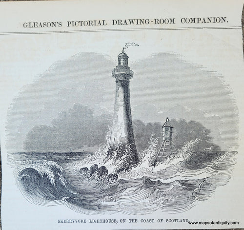 Genuine-Antique-Illustration-Print-Skerryvore-Lighthouse,-on-the-Coast-of-Scotland-1854-Gleason's-Pictorial-Drawing-Room-Companion-PRN064-Maps-Of-Antiquity