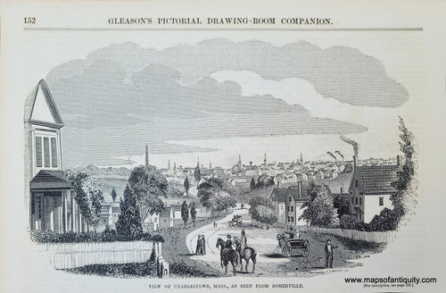 Genuine-Antique-Illustration-Print-View-of-Charlestown,-Mass.,-as-seen-from-Somerville-1854-Gleason's-Pictorial-Drawing-Room-Companion-PRN063-Maps-Of-Antiquity