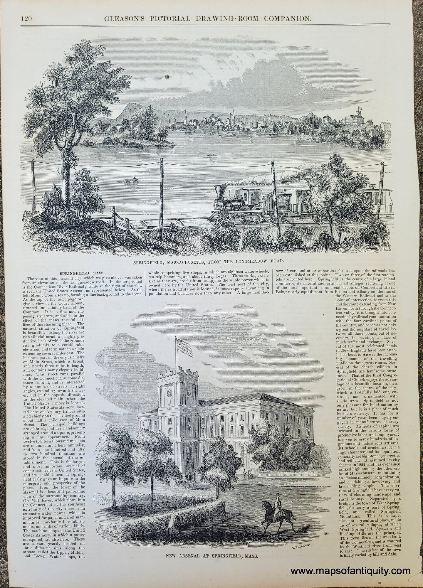 Genuine-Antique-Illustration-Print-Springfield,-Massachusetts,-from-the-Longmeadow-Road-1854-Gleason's-Pictorial-Drawing-Room-Companion-PRN056-Maps-Of-Antiquity