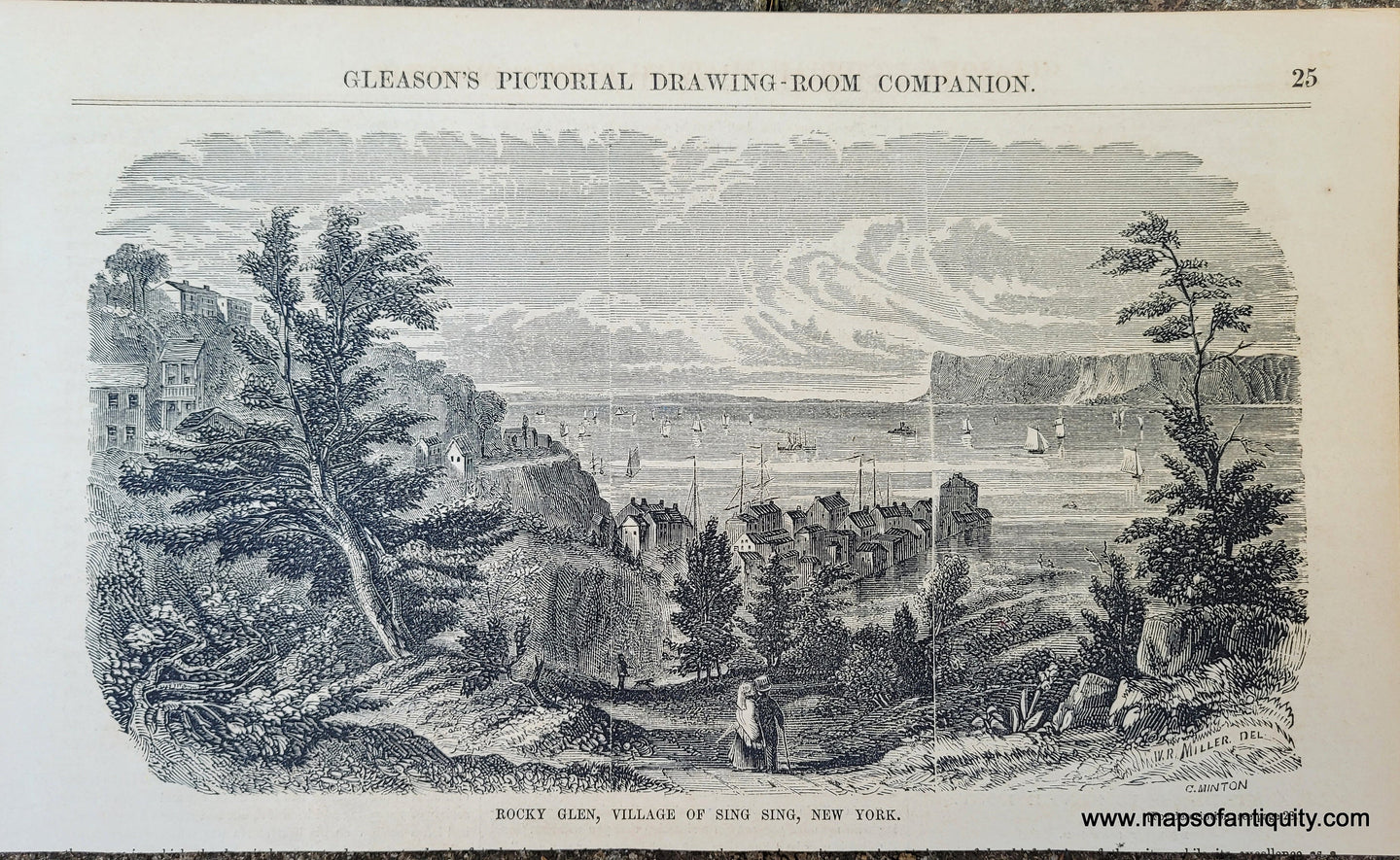 Genuine-Antique-Illustration-Print-Rocky-Glen,-Village-of-Sing-Sing-(now-Ossining),-New-York-1854-Gleason's-Pictorial-Drawing-Room-Companion-PRN046-Maps-Of-Antiquity