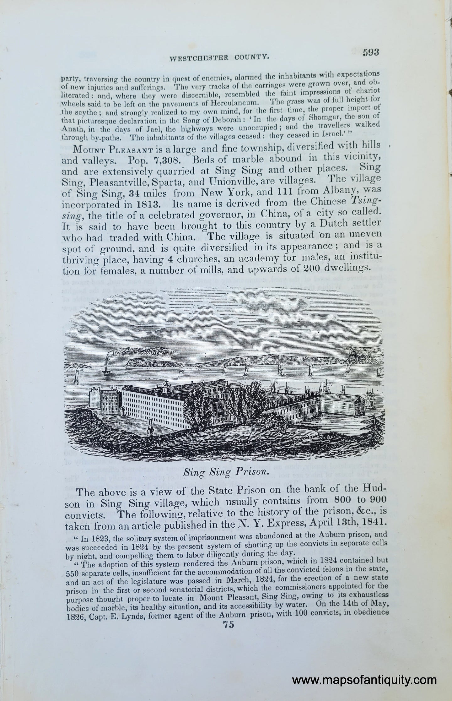 Genuine-Antique-Illustration-Sing-Sing-Prison-1841-Barber-Maps-Of-Antiquity