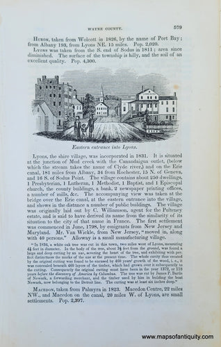 Genuine-Antique-Illustration-Eastern-view-in-Main-street,-Palmyra-(NY)-with-verso-Eastern-entrance-into-Lyons-(NY)-1841-Barber-Maps-Of-Antiquity