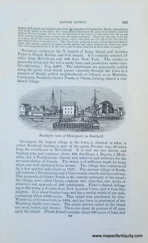 Genuine-Antique-Illustration-Southern-view-of-Greenport,-in-Southold-(NY)-1841-Barber-Maps-Of-Antiquity