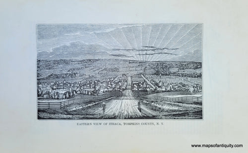 Genuine-Antique-Illustration-Eastern-View-of-Ithaca,-Tompkins-County,-N.Y.-1841-Barber-Maps-Of-Antiquity