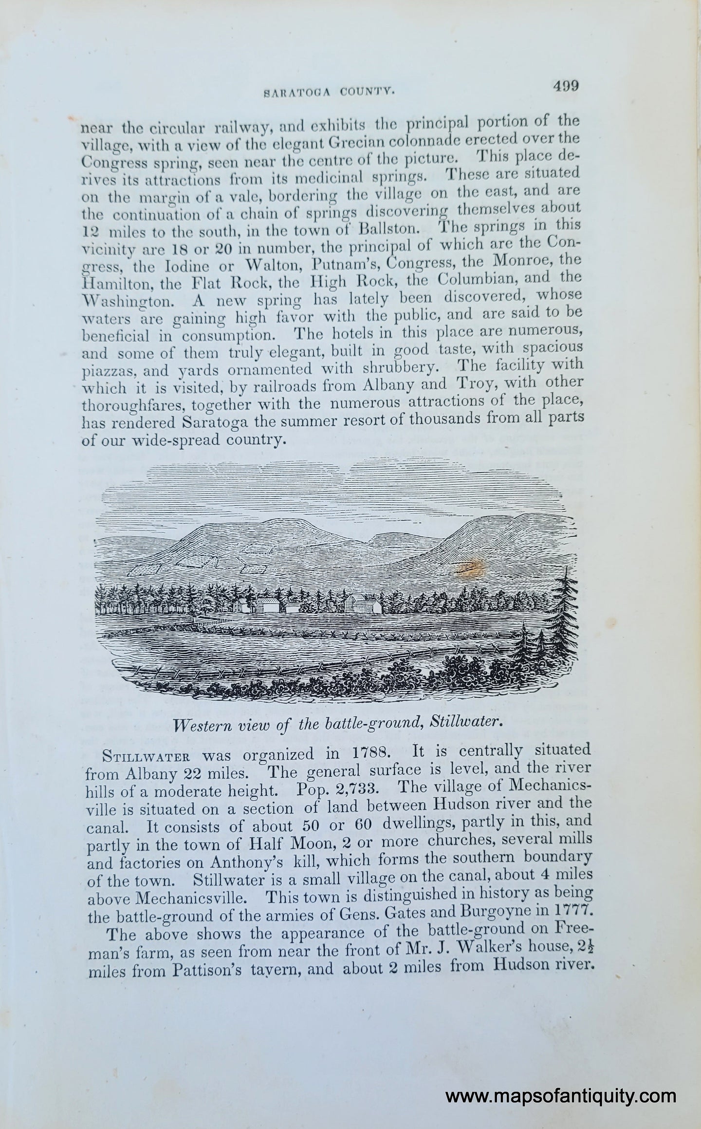 Genuine-Antique-Illustration-Western-view-of-the-battle-ground,-Stillwater-(NY)-1841-Barber-Maps-Of-Antiquity