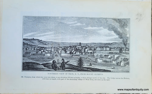 Genuine-Antique-Illustration-Northern-View-of-Troy,-N.Y.,-from-Mount-Olympus--1841-Barber-Maps-Of-Antiquity