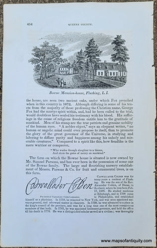Genuine-Antique-Illustration-Bowne-Mansion-house,-Flushing,-L.-I.-NY-1841-Barber-Maps-Of-Antiquity