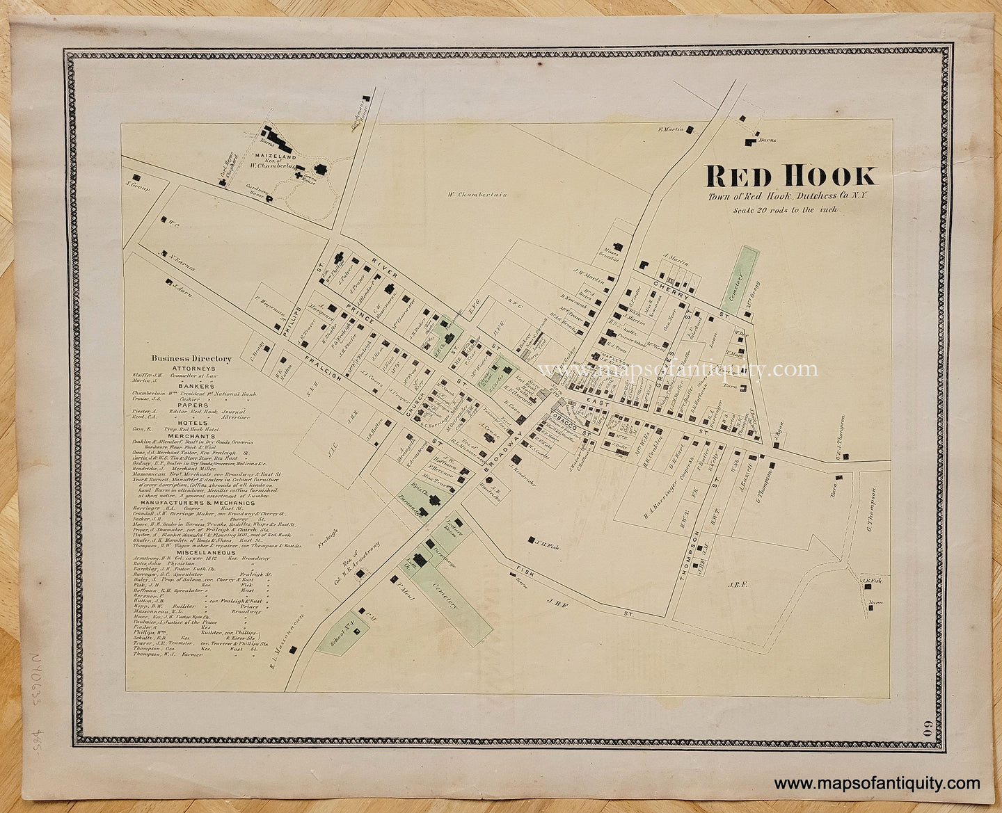 Antique-Hand-Colored-Map-Red-Hook-(NY)-United-States-New-York-1867-Beers-Ellis-and-Soule-Maps-Of-Antiquity