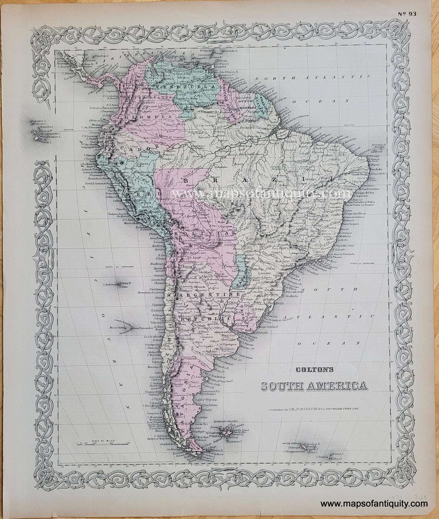 Antique-Hand-Colored-Map-Colton's-South-America-South-America--1871-Colton-Maps-Of-Antiquity