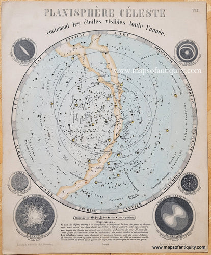 Antique-Map-Planisphere-celeste-celestial-print-earth-1862-Nitzschke-Bilder-Atlas-1860s-1800s-19th-century-Maps-of-Antiquity