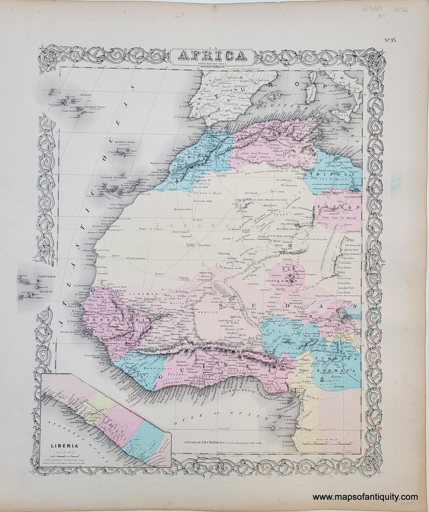 Antique-Hand-Colored-Map-Colton's-Africa-North-Western-Sheet-Africa-Africa-General-1855-Colton-Maps-Of-Antiquity