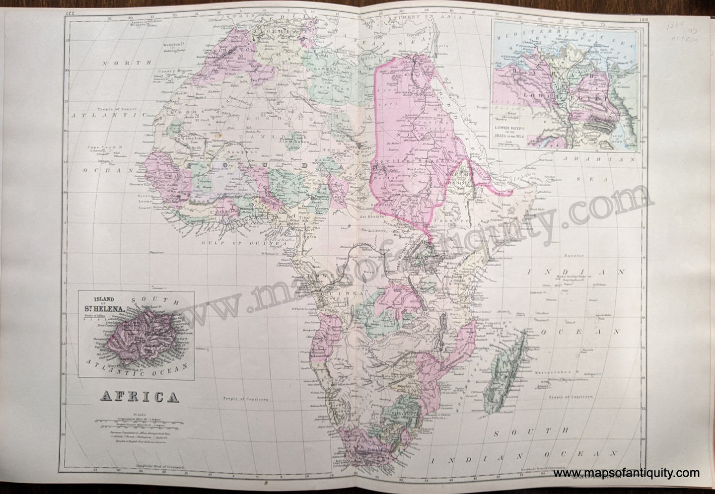 Antique-Hand-Colored-Map-Africa-Africa-Africa-General-1884-Mitchell-Maps-Of-Antiquity-1800s-19th-century