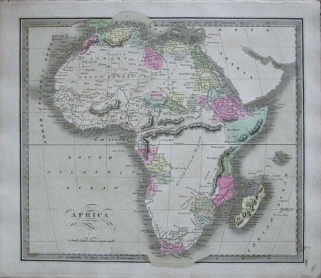 Antique-Hand-Colored-Map-Africa-**********-Africa-Africa-General-1842-Jeremiah-Greenleaf-Maps-Of-Antiquity