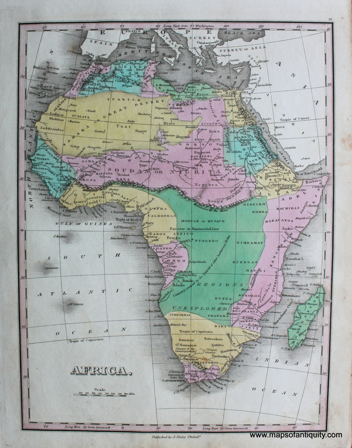 Antique-Hand-Colored-Map-Africa-Map-Africa-Africa-1826-Anthony-Finley-Maps-Of-Antiquity