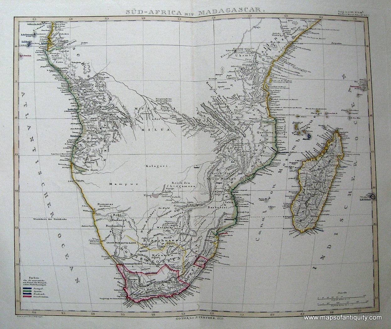 Antique-Hand-Colored-Map-Sud-Africa-mit-Madagascar.**********-Africa-Africa-General-circa-1853-Stieler-Maps-Of-Antiquity