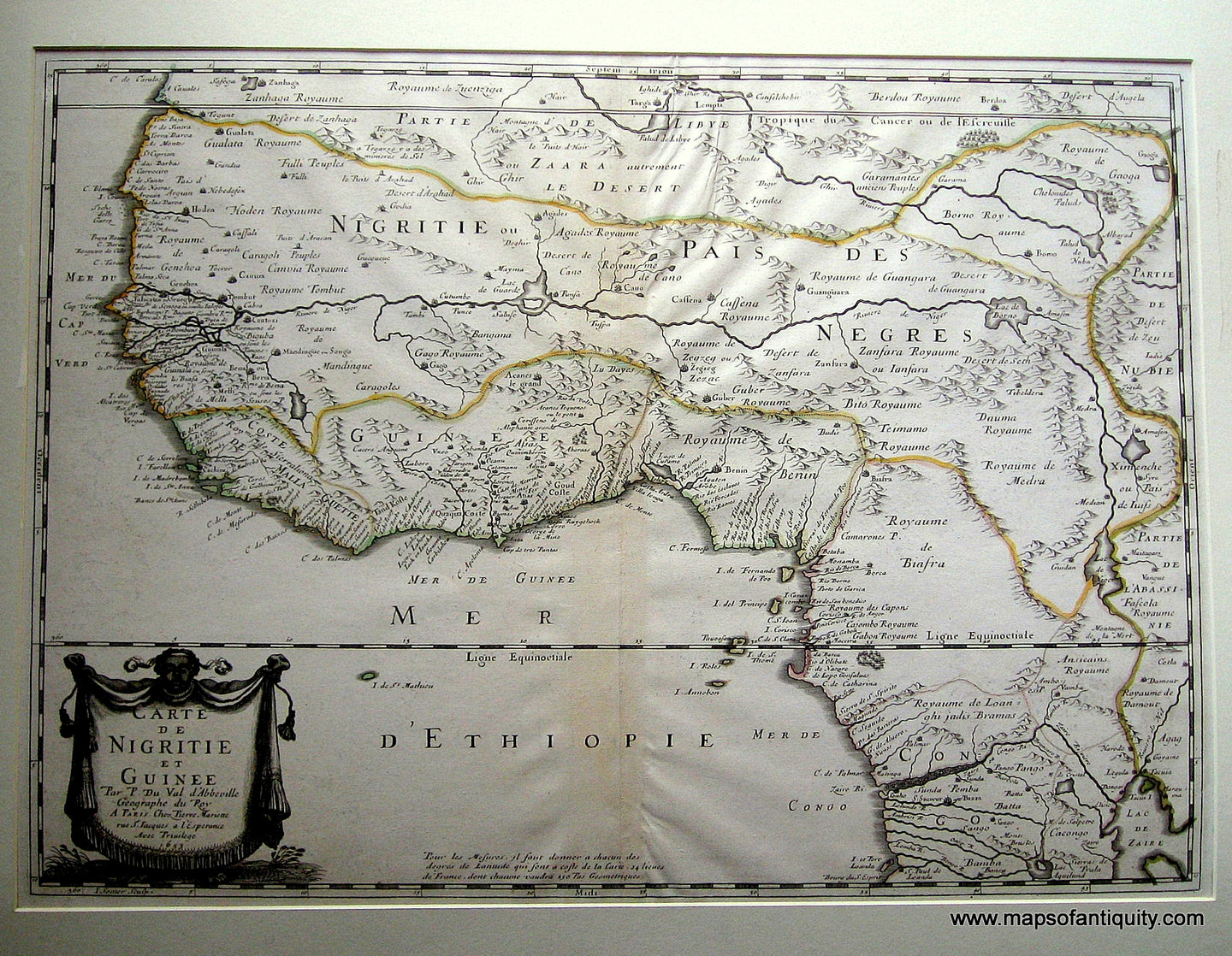 Antique-Hand-Colored-Map-Carte-de-Nigritie-et-Guinee-**********-Africa--1653-Pierre-du-Val-Maps-Of-Antiquity