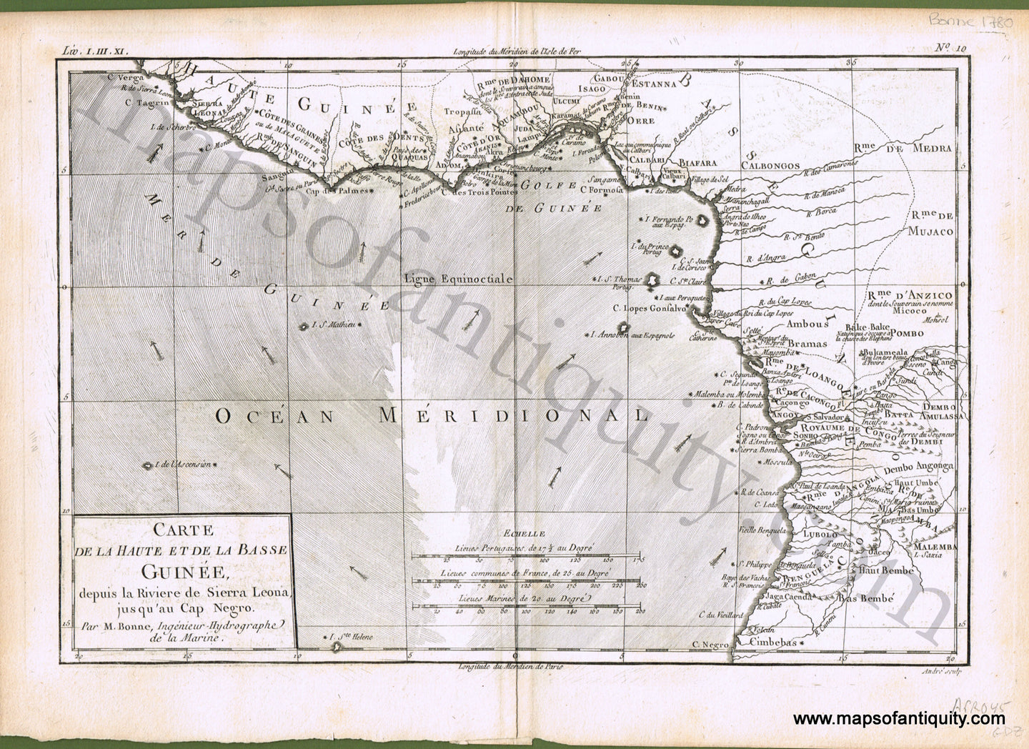 Black-and-White-Antique-Map-Carte-de-la-Haute-et-Basse-Guinee-Africa-Africa--1780-Raynal-and-Bonne-Maps-Of-Antiquity