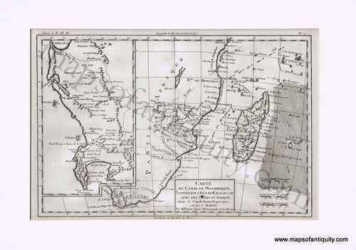 Antique-Black-and-White-Map-Carte-du-Canal-de-Mosambique-Continant-l'isle-de-Madagascar-avec-les-cotes-de-Afrique-Africa--1780-Raynal-and-Bonne-Maps-Of-Antiquity