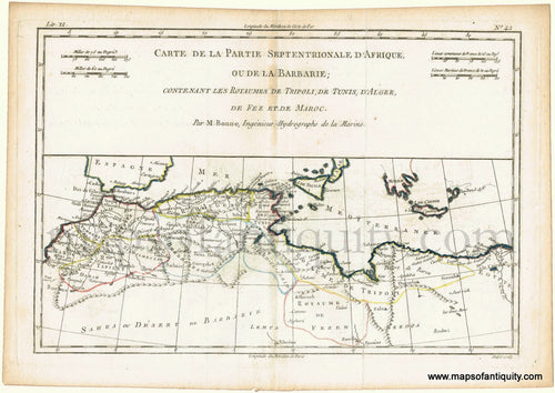 Antique-Hand-Colored-Map-Carte-de-La-Partie-Septentrionale-d'Afrique-ou-la-Barbarie-etc.-Africa-North-Africa-1780-Raynal-and-Bonne-Maps-Of-Antiquity
