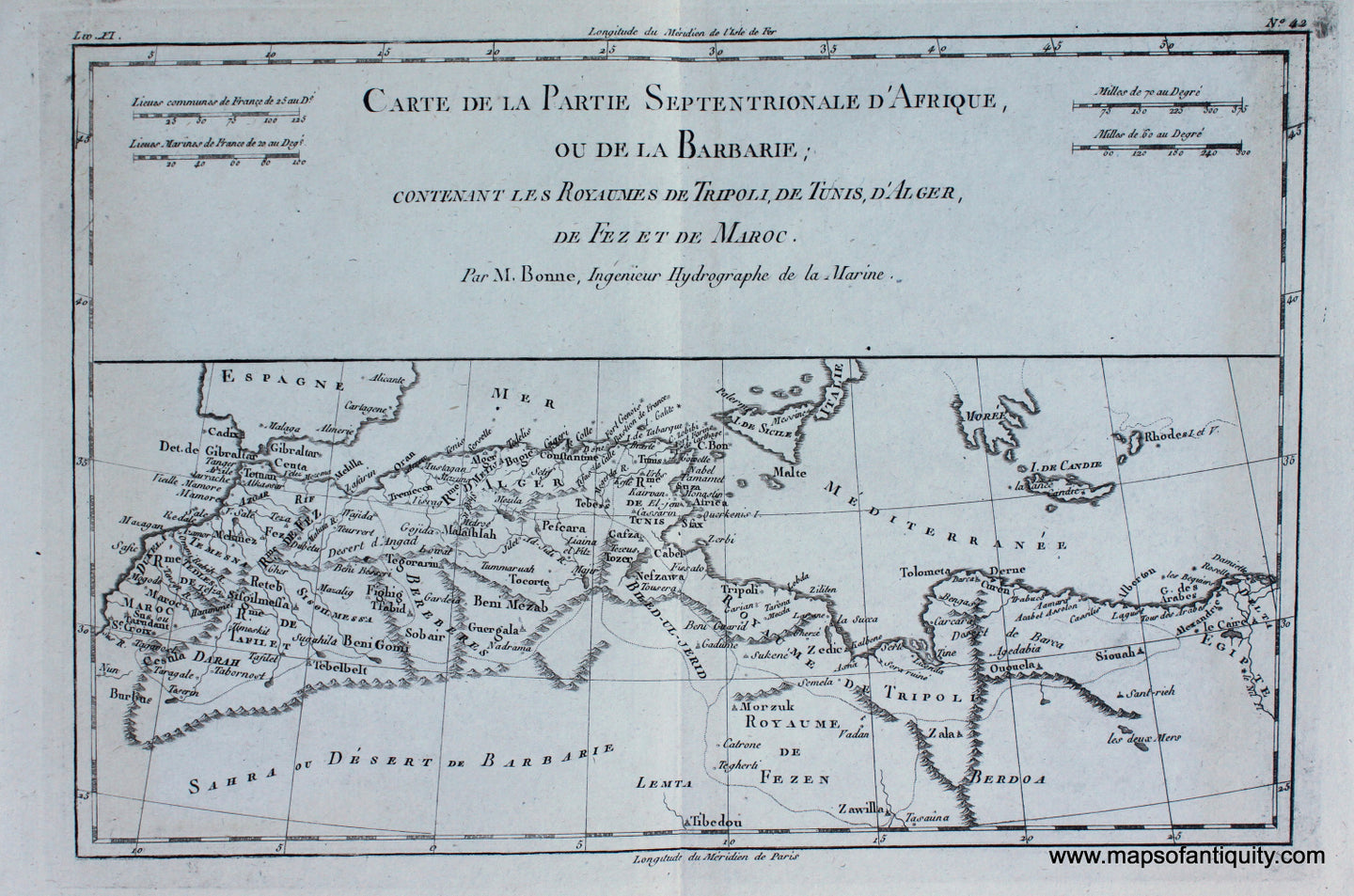 Antique-Black-and-White-Map-Carte-de-La-Partie-Septentrionale-d'Afrique-ou-la-Barbarie-etc.--Africa--1780-Raynal-and-Bonne-Maps-Of-Antiquity