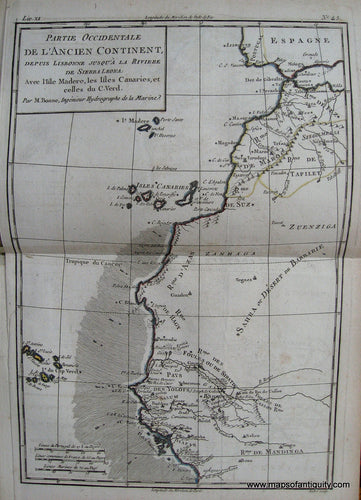 Antique-Hand-Colored-Map-Partie-occidentale-de-l'ancien-continent-depuis-Lisbonne-jusqu'a-la-riviere-de-Sierra-Leona-etc.-Africa--1780-Raynal-and-Bonne-Maps-Of-Antiquity