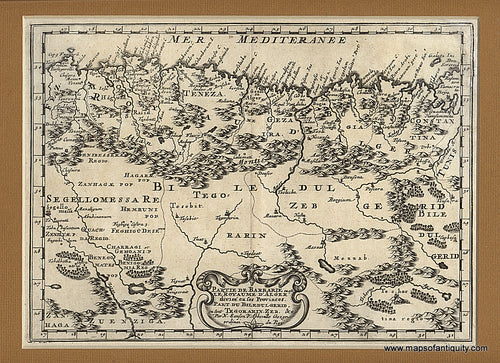 Black-and-White-Antique-Map-Partie-de-Barbarie-ou-est-Le-Royaume-d-'Algier-divise-en-ses-Provinces.-Africa--1656-Nicolas-Sanson-d'Abbeville-Maps-Of-Antiquity