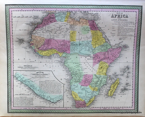 Antique-Hand-Colored-Map-Map-of-Africa-from-the-Latest-Authorities.-Africa--1854-Mitchell/Cowperthwait-Desilver-&-Butler-Maps-Of-Antiquity