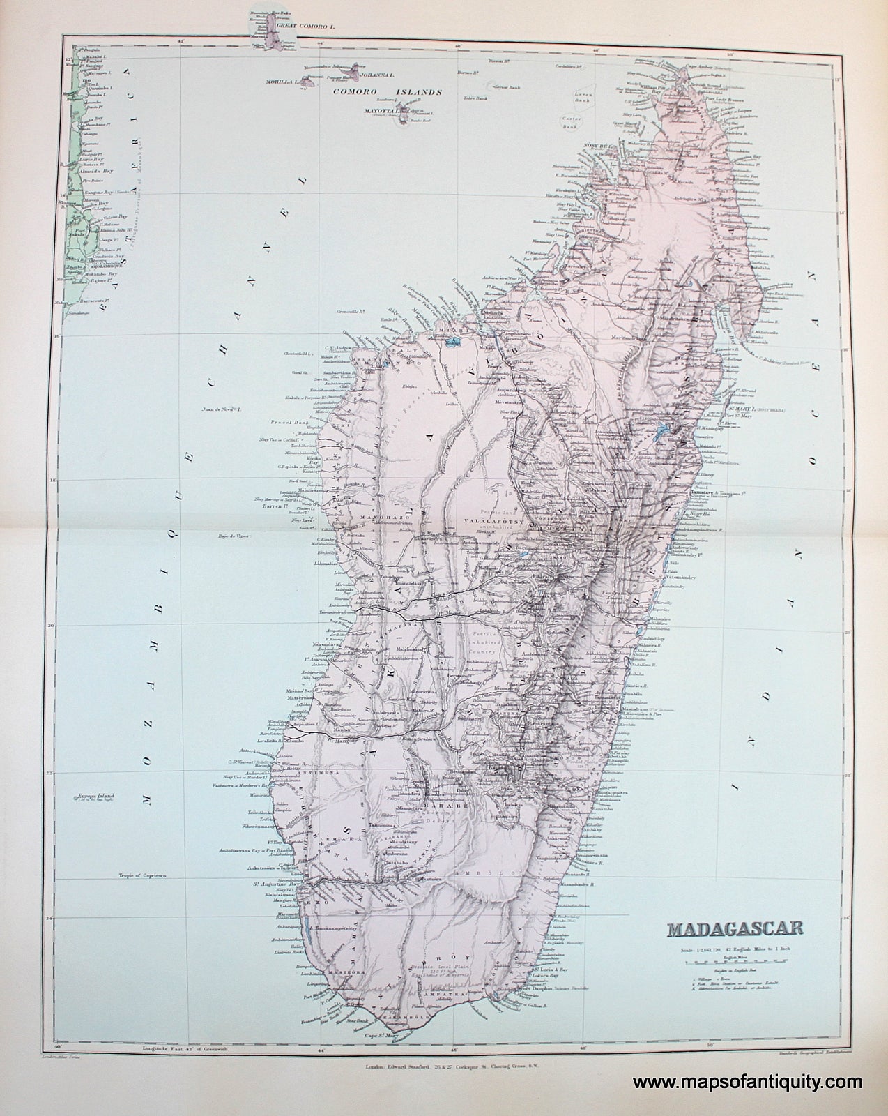 Antique-Hand-Colored-Map-Madagascar-Africa--1894-Stanford-Maps-Of-Antiquity