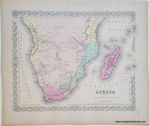 Antique-Hand-Colored-Map-Colton's-Africa-(Southern-Sheet)-**********-Africa-Southern-Africa-1856-Colton-Maps-Of-Antiquity