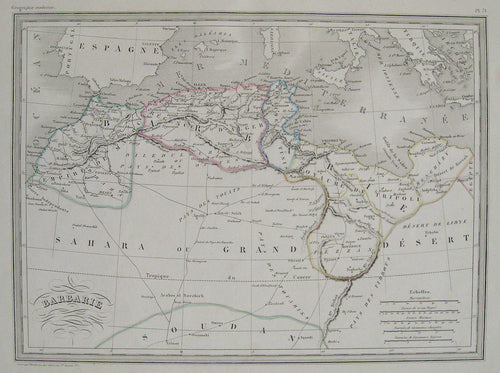 Antique-Hand-Colored-Map-Barbarie.-Africa--1842-Malte-Brun-Maps-Of-Antiquity