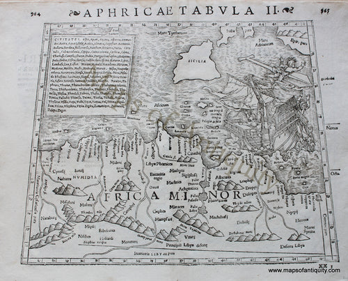 Antique-Black-and-White-Engraved-Map-Aphricae-Tabula-II---964-965**********-North-Africa--1542-Munster-Maps-Of-Antiquity